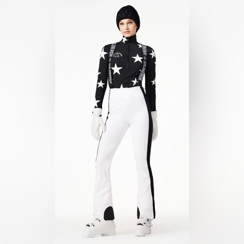 GOLDBERGH WOMEN'S HIGH END SALOPETTE SKI PANTS BIB WHITE BLACK NWT US 4